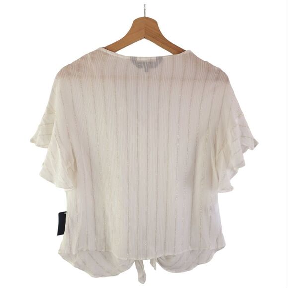 RACHEL Rachel Roy June Striped Top White & Gold V-neck Tie Front Ruffled XS New - Picture 7 of 8